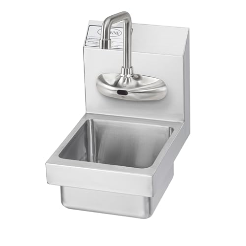Krowne HS-61 MiniMax Hand Sink, Wall Mount, 9'W x 12'D x 13'H OA, 8' Wide x 8' Front-to-Back x 5' deep Bowl, 4” Wall Mount Battery Operated Electronic Sensor Faucet