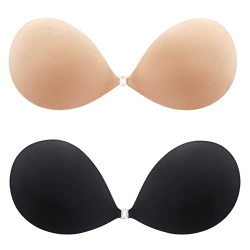MITALOO Adhesive Bra Invisible Sticky Strapless Push up Backless Reusable Silicone Covering Nipple Bras Black Nude