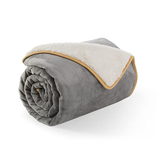 Bedsure Waterproof Dog Blankets for Small Dogs - Small Cat Blanket Washable for Couch Protection, Sherpa Fleece Puppy Blanket, Soft Plush Reversible Throw Furniture Protector, 25'X35', Grey