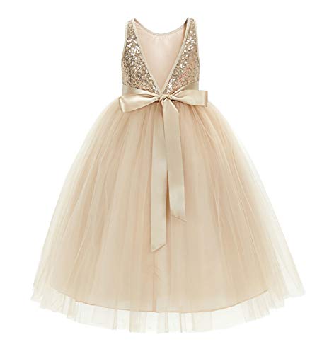 ekidsbridal Sequin V-Back Junior Flower Girl Dress Princess Bride Toddler Daily Gown LG1 4