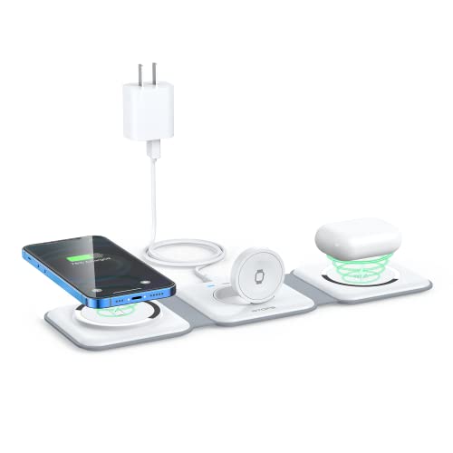 Wireless Charger 3 in 1,RTOPS Magnetic Travel Wireless Charging Station Multiple Devices,GaN 3 in 1 Charging Station,Compatible for iPhone15/14/13/12/Pro/Max,iWatch,AirPods 3/2/Pro(Adapter Includes)