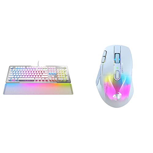 ROCCAT Kone XP Air – Wireless Customizable Ergonomic RGB Gaming Mouse – White & Vulcan II Max – Optical-Mechanical PC Gaming Keyboard with Customizable RGB Illuminated Keys and Palm Rest, White