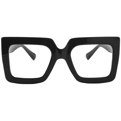 Kursan Oversized Square Glasses for Women Men Big Frame Blue Light Blocking Glasses Fashion Eyeglasses (Bright Black)