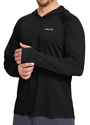 BALEAF Men's UV SPF Hoodie Shirt UPF 50+ Sun Protection Long Sleeve T-Shirts Rash Guard Fishing Swimming Lightweight Black L