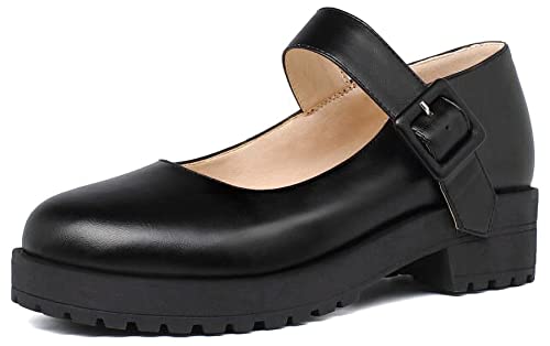 Caradise Womens Chunky Mary Janes Platform Cosplay Uniform Shoes Size 6.5 B(M) US,Black