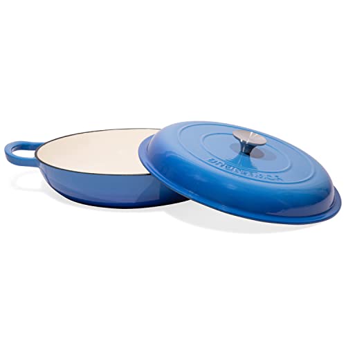 Bruntmor Enameled Cast Iron Dutch Oven - 3.8 Qt Casserole Dish with Handles and Lid - Non-Stick Enamel Coated Cast Iron Skillet - Braiser Pan Cookware with Steel Knob Cover - Marine Blue