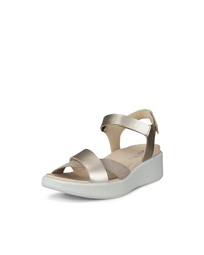 ECCO Women's Flowt Wedge Luxury Crossband Sandal, PURE WHITE GOLD, 8-8.5