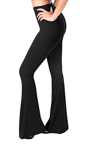 SATINA Womens High Waisted Flare Wide Leg Leggings, Printed & Solid, Reg & Plus, Black, Large