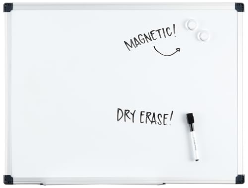 Amazon Basics Magnetic Dry Erase White Board, 24 x 18-Inch, Aluminium Frame, Silver/White