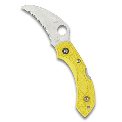 Spyderco Dragonfly 2 Lightweight Salt Knife with 1.97' H-1 Hawkbill Steel Blade and High-Strength Yellow FRN Handle - SpyderEdge - C28SYL2HB