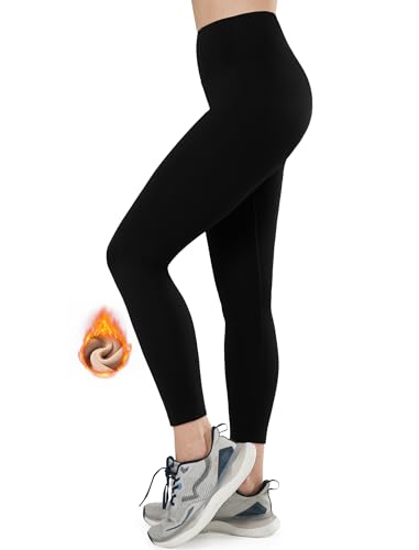 Yvette Women Thermal Fleece Lined Leggings Thick Soft Warm High Waisted Tummy Control Yoga Pants for Winter Black
