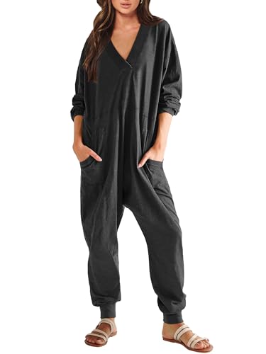 ANRABESS Womens Black Jumpsuit Long Sleeve Christmas Rompers 2024 Spring Summer Beach Vacation Outfits Jogger Harem Overalls One Piece Pajamas Casual Loose Lounge Set Free People Dupes A1264 heise-M