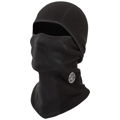 Klein Tools 60132 Balaclava, Warm Breathable Fleece Wind Proof Hinged Balaclava Face Mask, Black