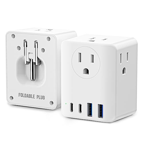 Kakyanill Foldable Plug Non Surge Protector Cruise Power Strip, 2 Prong to 3 Prong Outlet Adapter, 4 AC Outlets, 4 USB Ports (2 USB C), Us to Japan Plug Adapter