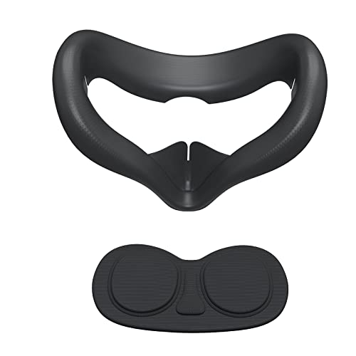 SUPERUS Silicone Face Cover Pad for Oculus/Meta Quest 2 with Lens Protector, Anti-light leakage Cleanable Face Pad & Lens Cover Accessories Kit Keep Your VR Headset Sweat-free (Black)