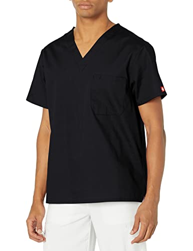 Dickies Men's Plus Size Signature V-Neck Scrubs Shirt, Black, XX-Large