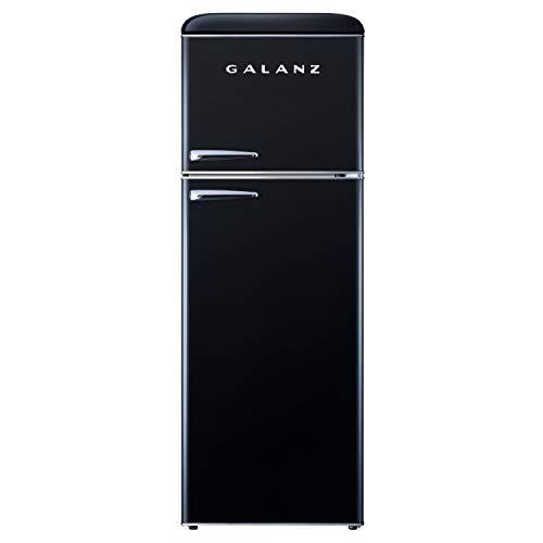 Galanz GLR12TBKEFR Refrigerator, Dual Door Fridge, Adjustable Electrical Thermostat Control with Top Mount Freezer Compartment, Retro Black, 12.0 Cu Ft