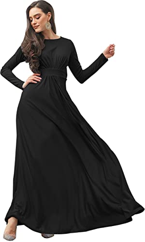 KOH KOH Plus Size Womens Long Full Sleeve Sleeves Flowy Empire Waist Fall Winter Modest Formal Floor Length Abaya Muslim Bridesmaid Bridal Gown Gowns Maxi Dress Dresses, Black 2XL 18-20