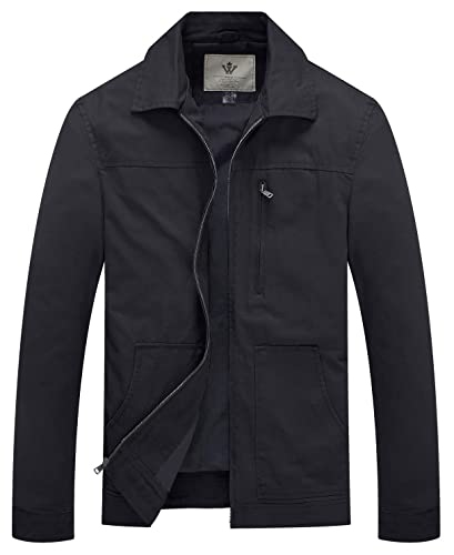 WenVen Men's Casual Canvas Jacket Cotton Military Field Jacket (Grey,XL)