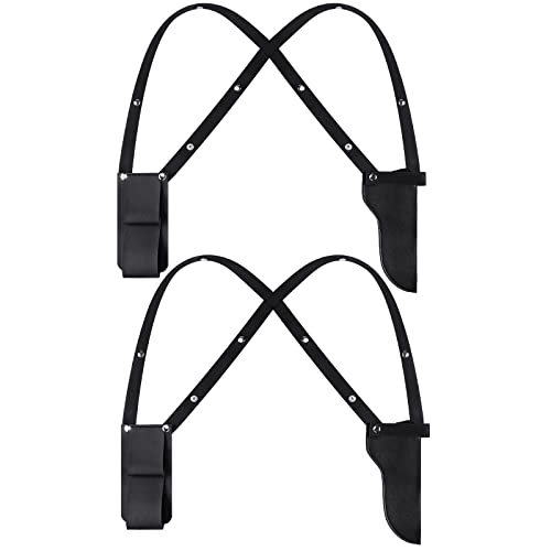 Jiuguva 2 Pieces Adjustable Vertical Leather Gun Shoulder Holster Black Elastic Gun Holster for Women Girls Halloween Cosplay