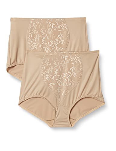 Bali womens Jacquard Mesh Tummy Panel Firm Control Shapewear 2-pack Fajas Dfx710 Briefs, 2 Nude Jacquard, Large US