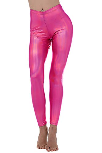 Diamond keep it Liquid Wet Look Shiny Metallic Stretch Leggings (M, Multicolor Rose)