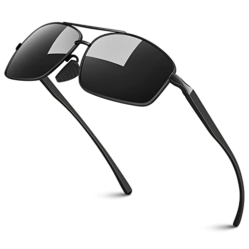 Polarized Sunglasses for Men,Ultralight Driving Sunglasses UV400 Fishing Goggles Durable Al-Mg Frame with Spring Hinge,Black Frame Dark Grey Lens