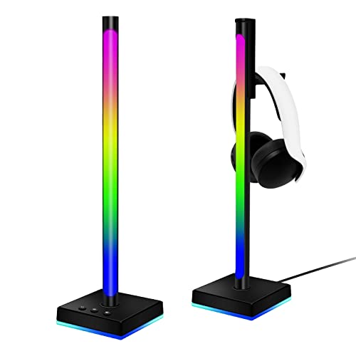 TRELC Desktop Atmosphere RGB Sound Pickup Rhythm Light, Gaming Headphone Stand with LED Light, Headset Holder Hanger Rack Backlight for Gamers Table Game Earphone PC PS5 Accessories（2 Packs）