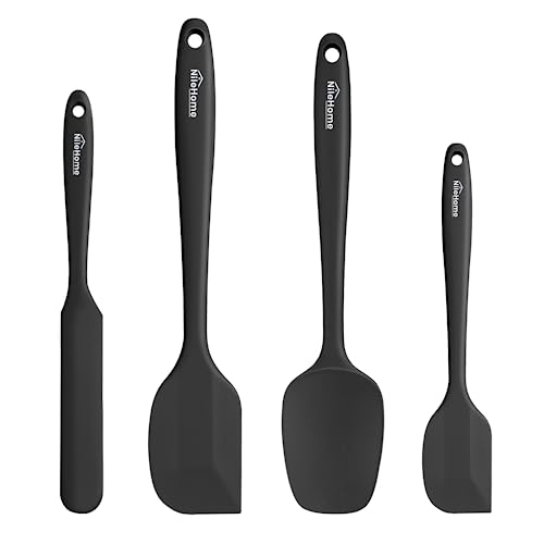NileHome Silicone Spatula Set, Rubber Spatula High Heat-Resistant Premium BPA-Free One Piece Seamless Design Cooking Spatulas Utensils Set For Kitchen 4pack(Black)