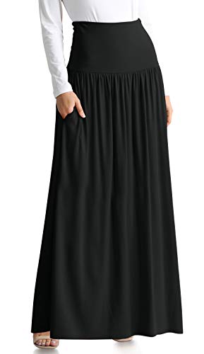 Black Skirts for Women Ankle Length Skirt Casual Long Skirt High Waisted Maxi Skirt Reg and Plus Size Skirt Long Skirt (Size Medium, Black)