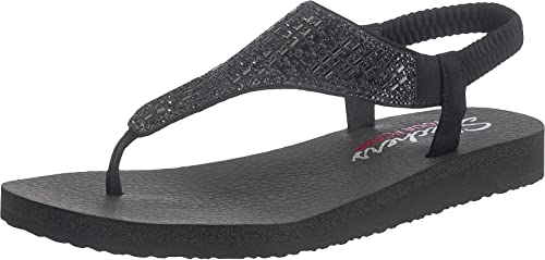Skechers Cali Women's Meditation-Rock Crown Flat Sandal,black/black,9 M US
