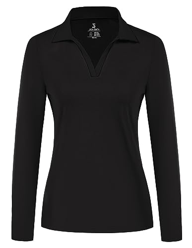 Sports Polo Shirts for Women Long Sleeve Lightweight Quick Dry Polo Shirts for Outdoor Golf Tennis Casual(Black,L)