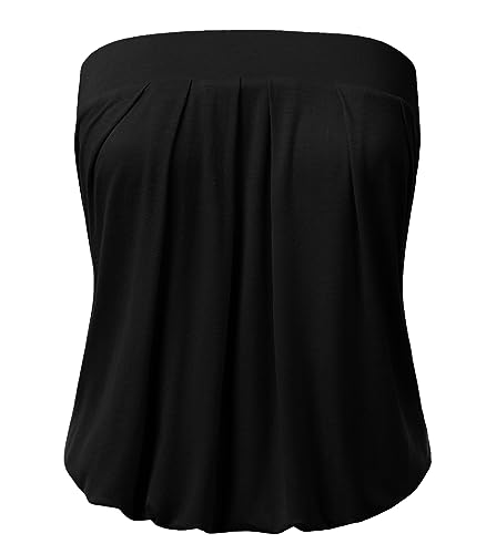 DOUBLJU Natural Pleated Stretchy Tube Tops with Elastic Band Sleeveless Strapless Casual Tank Tops for Women with Plus Size