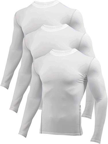Sanke, 3 Pack Mens Compression Shirt Long Sleeve UV Protection Cooling Dry Fit Shirts Workout Baseball Undershirt, 3 Pack: White, Large