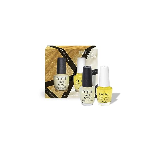 OPI Nail Lacquer, Treatment Duo Gift Set, Nail Envy & Pro Spa Cuticle Oil, Up to 7 Days of Wear, Chip Resistant & Fast Drying, Holiday 2023 Collection, Terribly Nice, (2 x 0.5 fl oz)