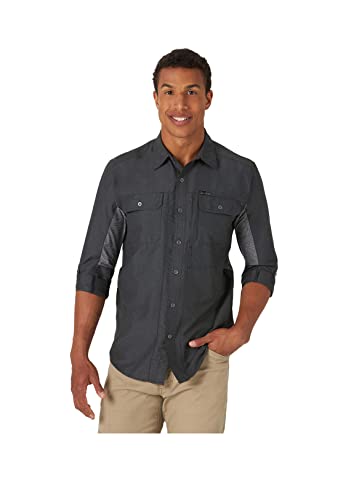 ATG by Wrangler Men's Long Sleeve Mixed Material Shirt, Black, 4X
