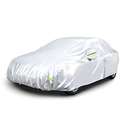 Amazon Basics Silver Weatherproof Car Cover - 150D Oxford, Sedans up to 200'