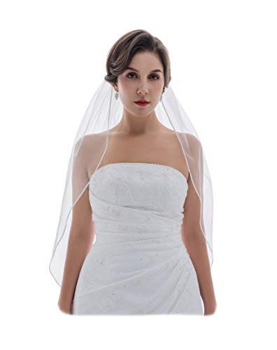 SAMKY 1T 1 Tier 1/8' Ribbon Edge Wedding Veil - White Fingertip Length 36' V548
