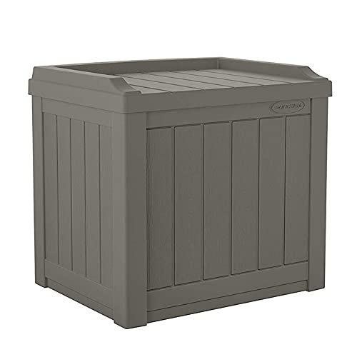 Suncast 22 Gallon Indoor or Outdoor Backyard Patio Small Storage Deck Box with Attractive Bench Seat and Reinforced Lid, Stone Gray