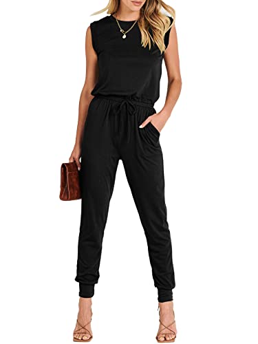 ANRABESS Women’s Summer Crewneck Sleeveless Casual Dressy Loose Stretchy Jumpsuits Rompers 2024 Trendy Outfits Black X-Large
