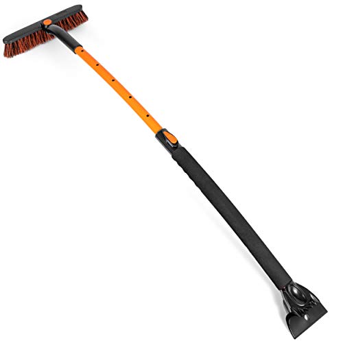 BIRDROCK HOME 50' Extendable Snow Brush with Ice Scraper for Car | 11' Wide Bristle Brush | Size: Truck, Car, SUV, & RV | Lightweight Aluminum Body with Ergonomic Grip | Winter Auto Broom