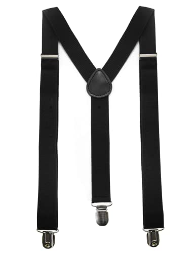 JEMYGINS Black Mens Suspender with 3 Strong Clips Adjustable Braces(2)