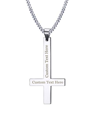 XUANPAI Engraving Stainless Steel Inverted St. Peter's Cross Pendant Necklace,Religions Personalized Gift