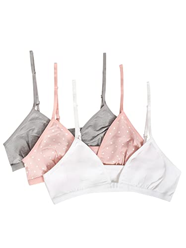 Fruit of the Loom Girls' Cotton Convertible Bralette, 3-Pack, Blush Zen Dot/White/Heather Grey, 38