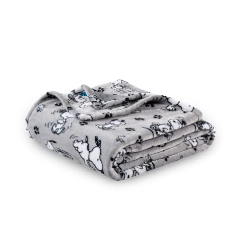Berkshire Blanket Peanuts VelvetLoft Cute Character Snoopy Plush Throw Blanket,Peanuts Poses and Paws Grey,Throw 55 in x 70 in (Official Peanuts Product)