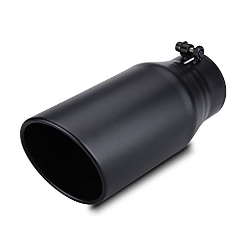 LCGP Exhaust Tip 3.5' Inlet 5' Outlet 12' Long, Bolt On Design, Stainless Steel, Black Powder Coated, Rolled Angle Cut, Tailpipe Tip