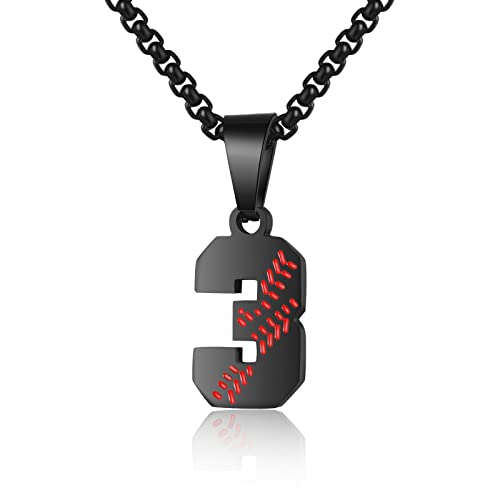 AIAINAGI Necklace for Boy 00-99 Athletes Jersey Number, Stainless Steel Chain Baseball Charm Pendant Personalized Gift for Men（03）