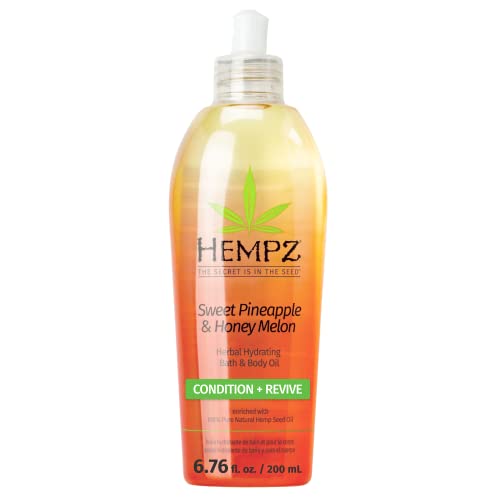 Hempz Hydrating Bath and Body Oil for Women, Sweet Pineapple & Honey Melon - Conditioning Body Moisturizer with Natural Hemp Seed Oil - Premium Body Oils, 6.76 fl. oz