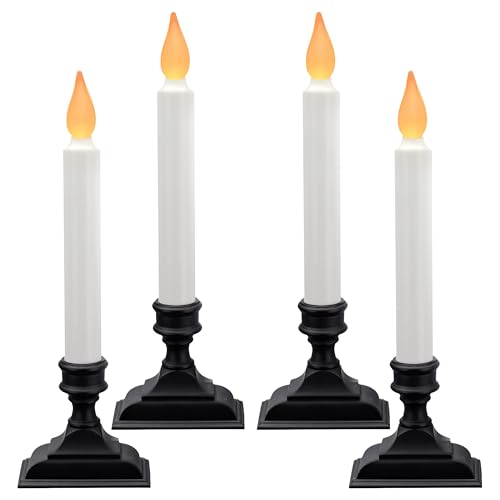 612 Vermont Battery Operated LED Window Candles with Flickering Amber Flame, Automatic Timer, 9.75 Inches Tall, VT-1206A (Pack of 4, Antique Bronze)