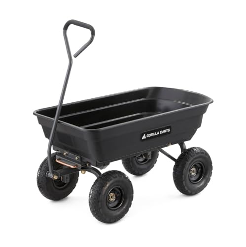 Gorilla Carts Poly Garden Dump Cart with Easy to Assemble Steel Frame, Camping Beach Wagon w/Quick Release System, 600 Pound Capacity, & 10 Inch Tires